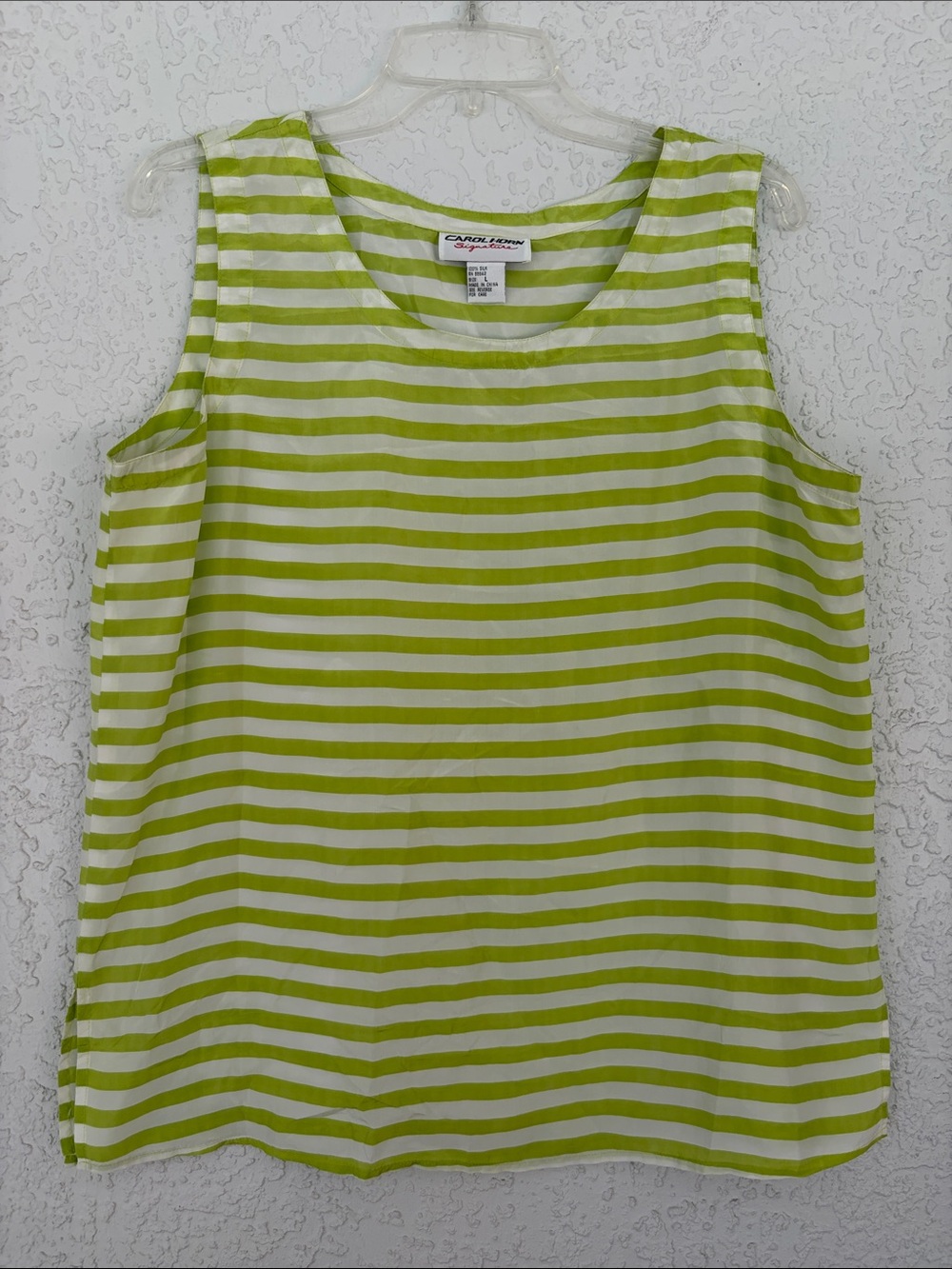 Carol Horn Lime & White Striped Silk Sleeveless Tank Top size L